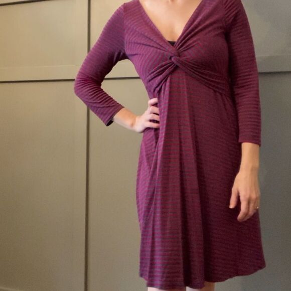 ANTHROPOLOGIE Lilka Striped Long Sleeve Twist Front Dress Size Small - Picture 2 of 11